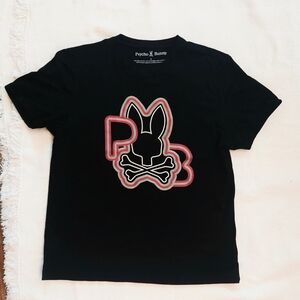 Psycho Bunny Black Tee with Pink-Trim Logo